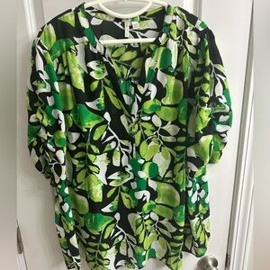Cato Vibrant Green and Black Leaf Print Blouse
